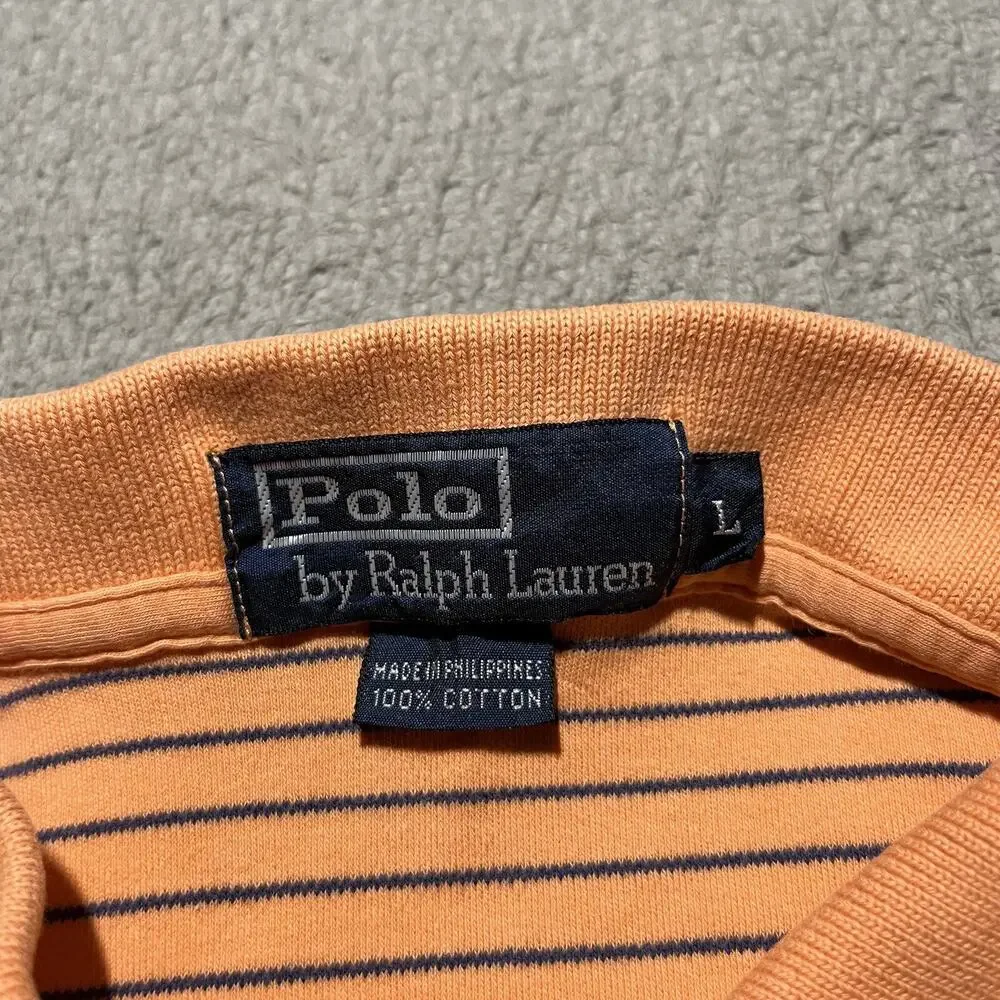 Polo Ralph Lauren Short Sleeve Polo Shirt Mens Large Peach Cotton Stripe Logo